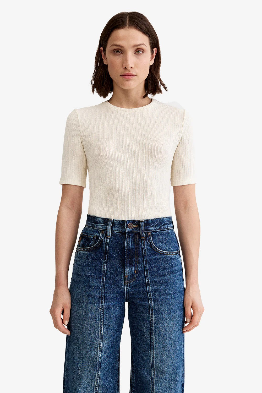 ELBOW SLEEVE KNIT CREWNECK - T-shirts - Sassanova