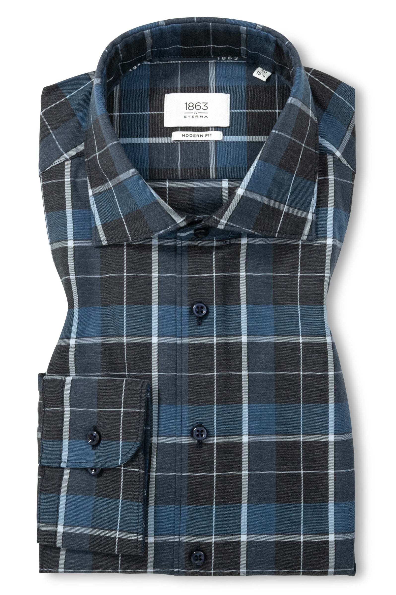 SOFT TAILORING CHECK TWILL W/ KENT COLLAR DARK BLU-novaman