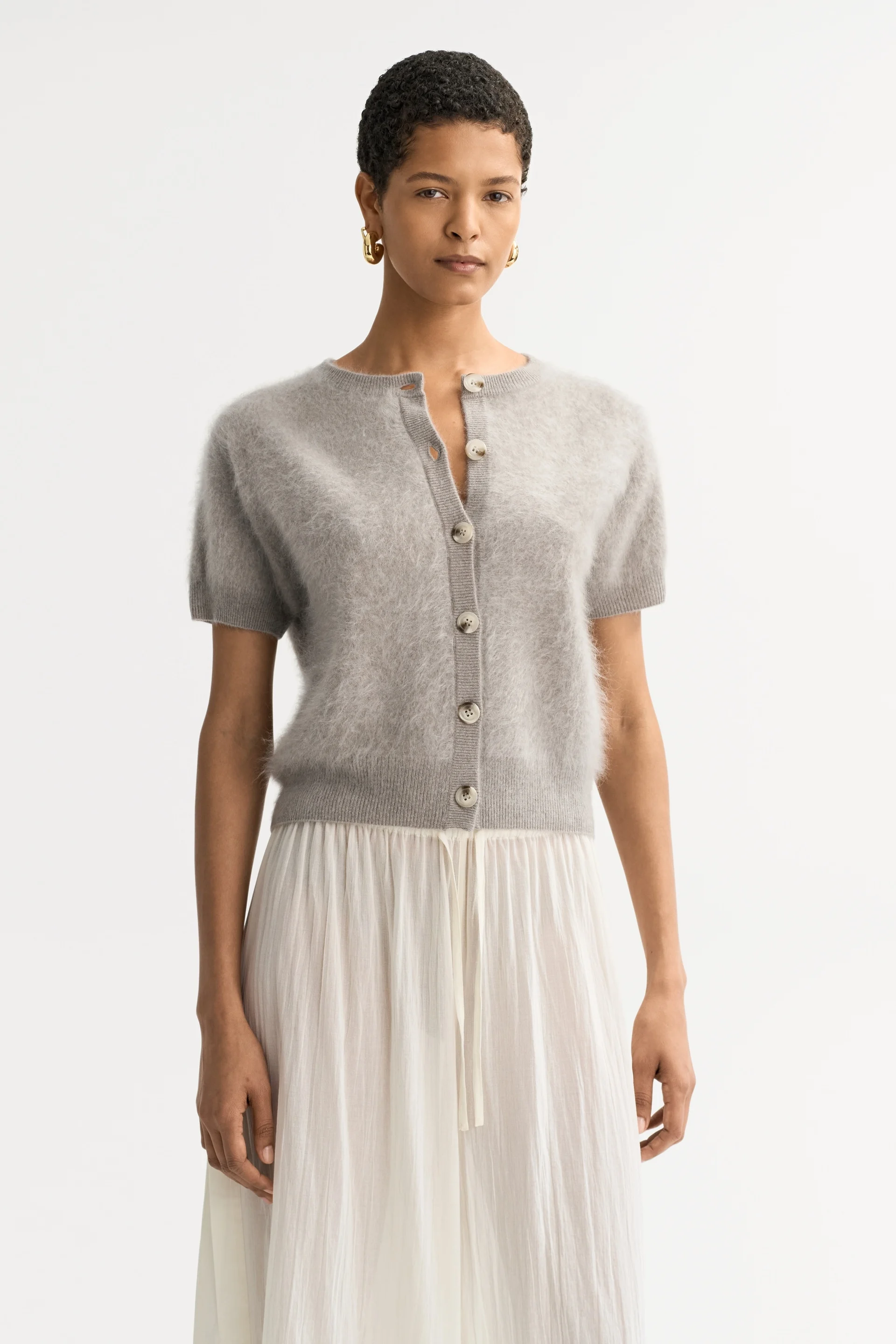BRUSHED SHORT SLEEVE CARDIGAN - Sweaters - Sassanova