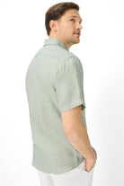 SHORT SLEEVE LINEN HOUNDSTOOTH SPORT SHIRT - Short Sleeved Shirts - Novaman