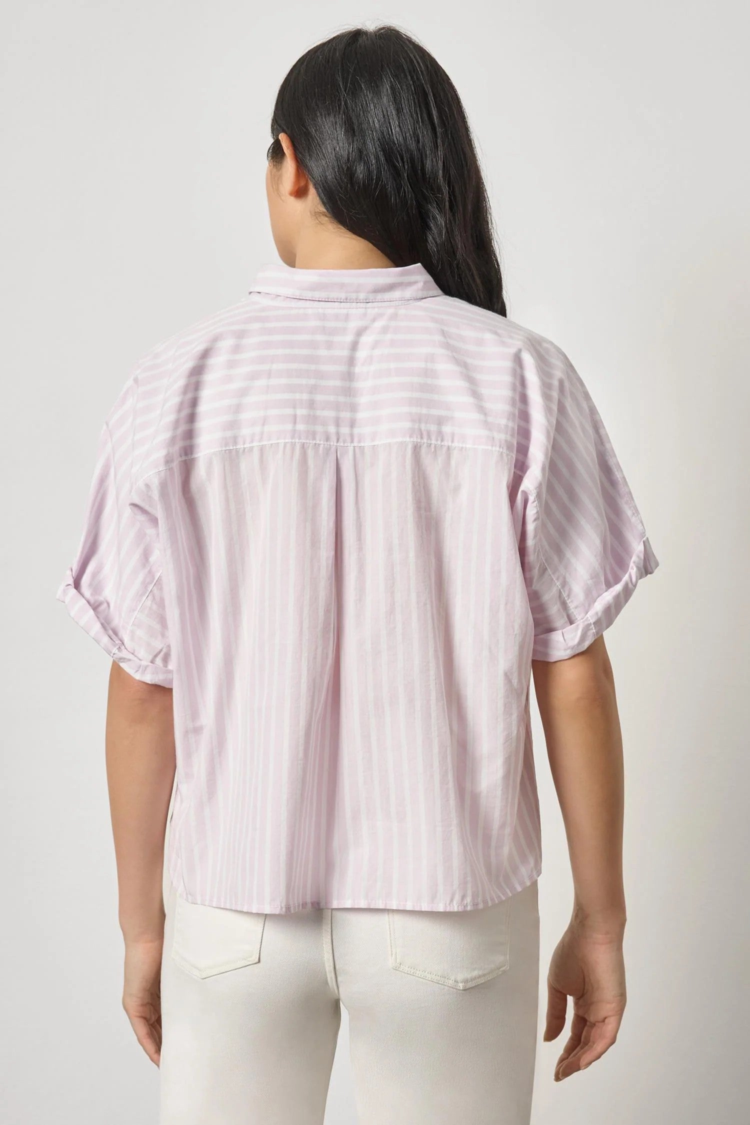 STRIPED OVERSIZED BUTTON DOWN DOLMAN - Blouses - Sassanova