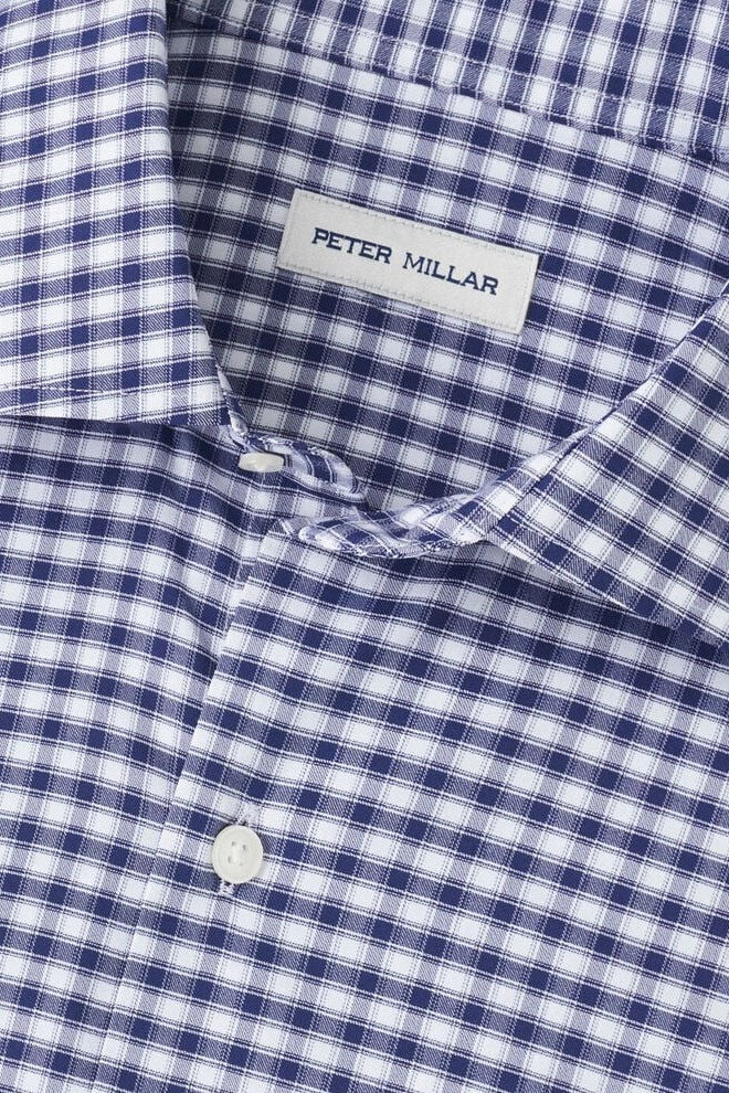 FAIRBANKS TWILL SPORT SHIRT with long sleeves and navy and white plaid print-novaman