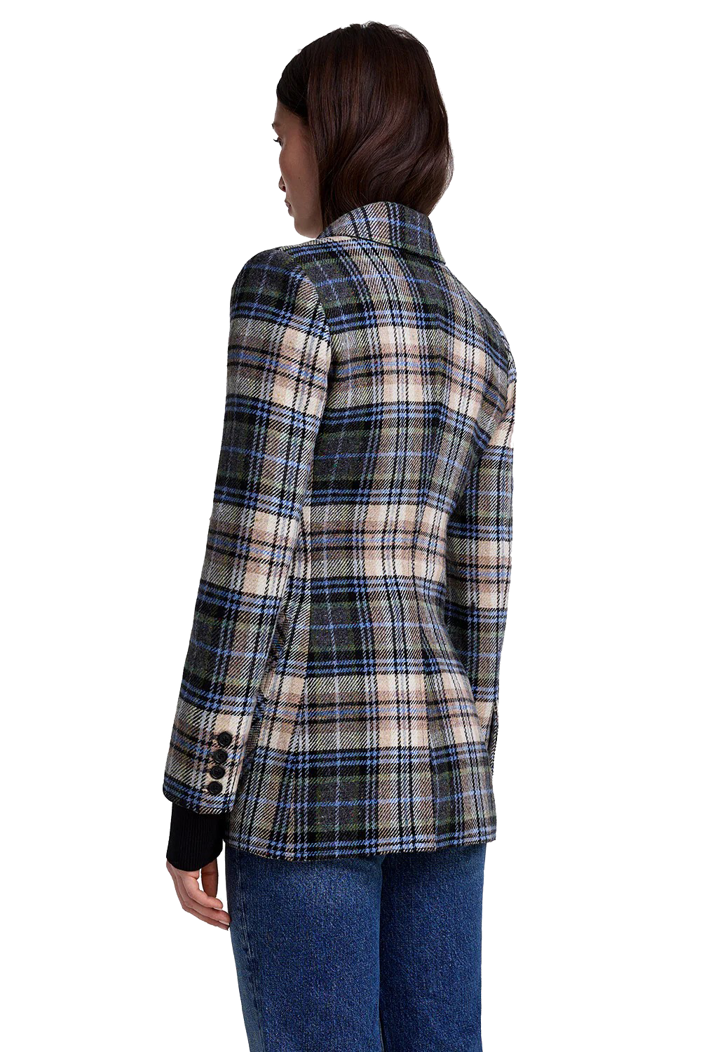 RIB CUFF BIRKIN BLAZER in multi plaid print with black-sassanova