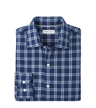 MYSTIC PERFORMANCE FLANNEL SPORT SHIRT with a dark navy and white plaid print and long sleeves-novaman