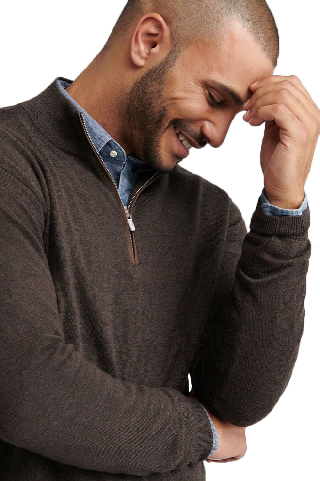 Autumn Crest suede 1/4 zip sweater in solid dark brown-novaman