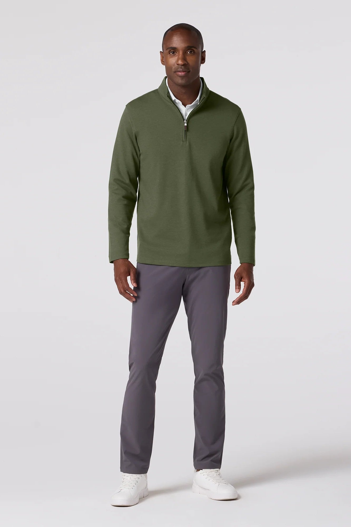 olive green long-sleeved sweater with quarter zip-novaman