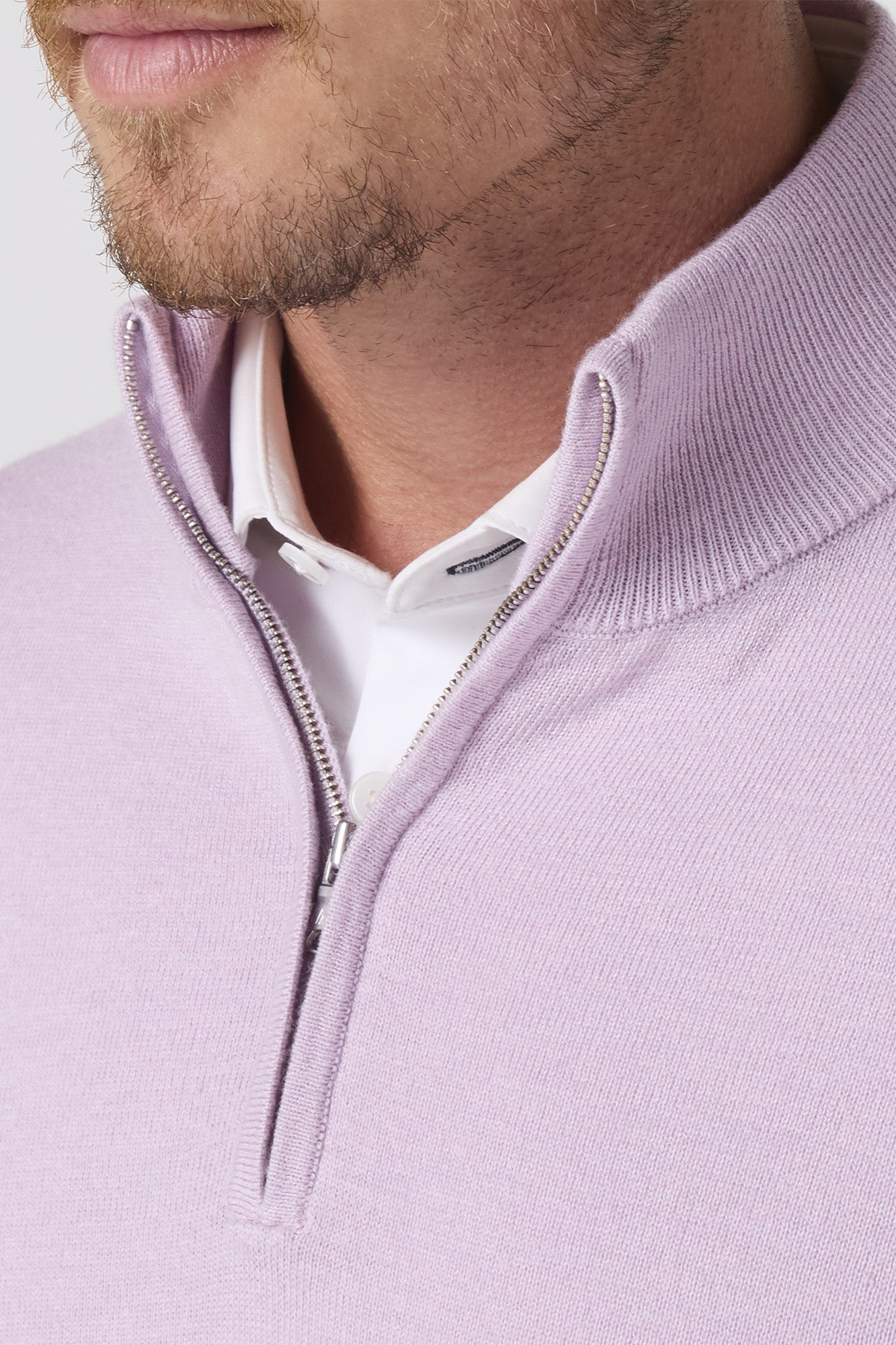 long sleeved, lavender colored pullover with quarter zip neckline-novaman