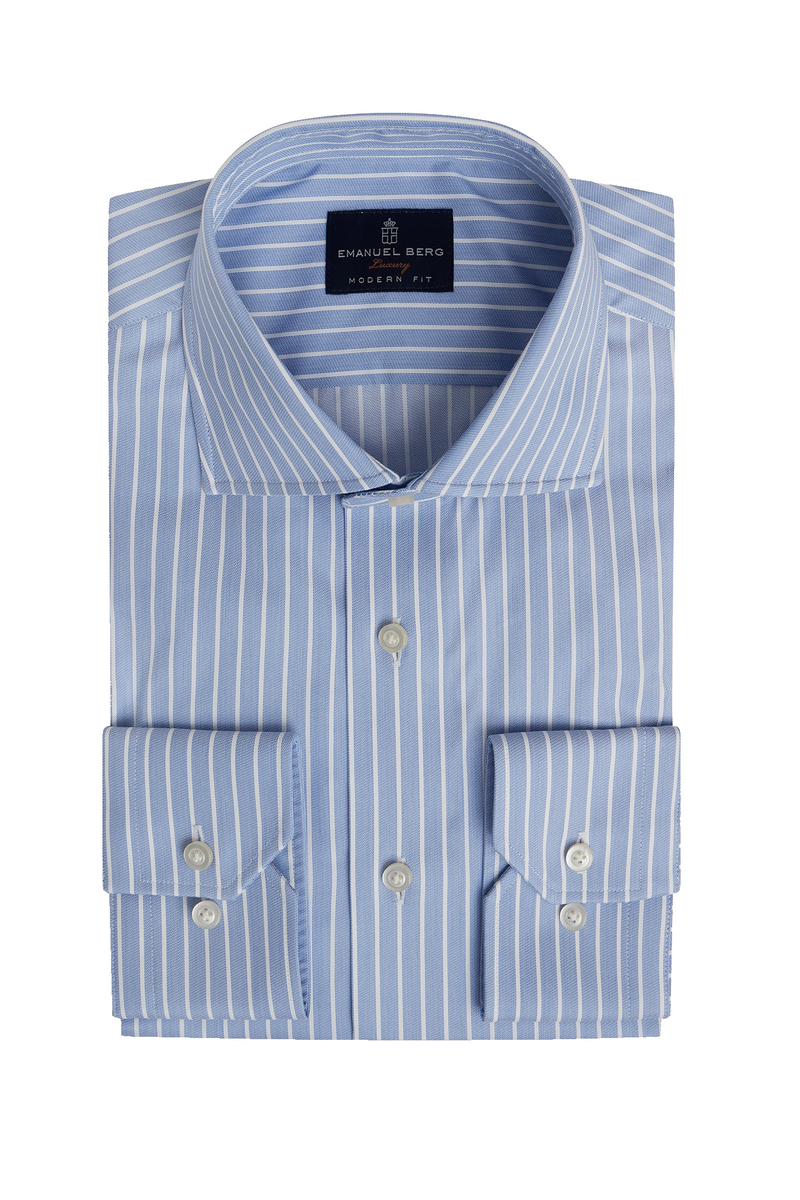 STRIPED COTTON TWILL DRESS SHIRT