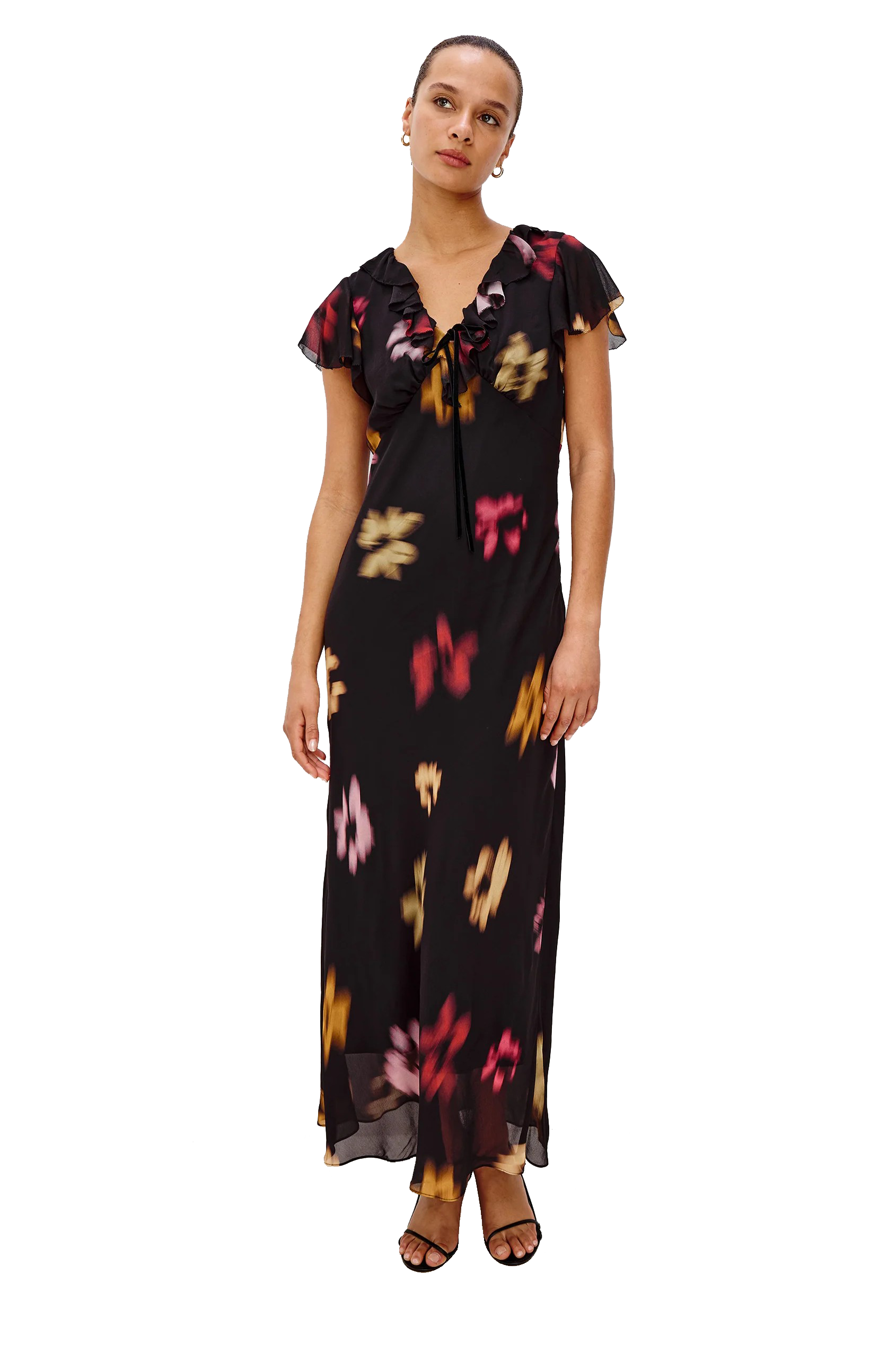 NEELA DRESS ONYX BLURRED FLORAL - sassanova