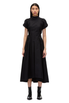 PUFF SHORT SLEEVE SIDE TIE POPLIN FLARE DRESS Sassanova