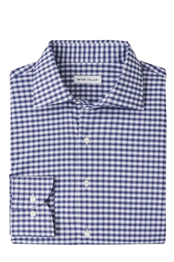 FAIRBANKS TWILL SPORT SHIRT with long sleeves and navy and white plaid print-novaman