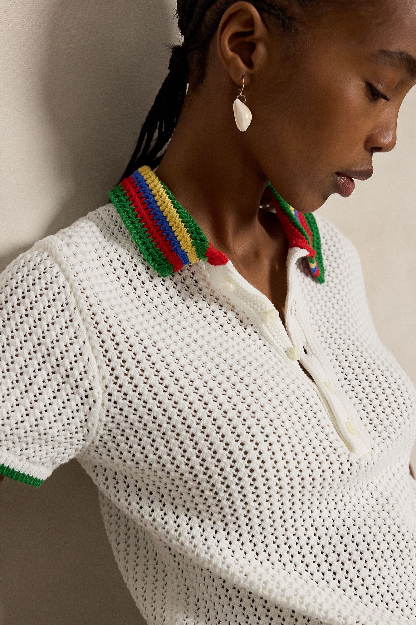 POINTELLE TIPPED SHORT SLEEVE POLO SWEATER - Sweaters - Sassanova