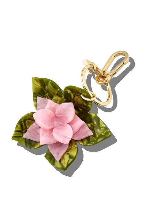 HAND PAINTED PINK ORIGAMI MAGNOLIA BAG CHARM & KEYCHAIN - sassanova