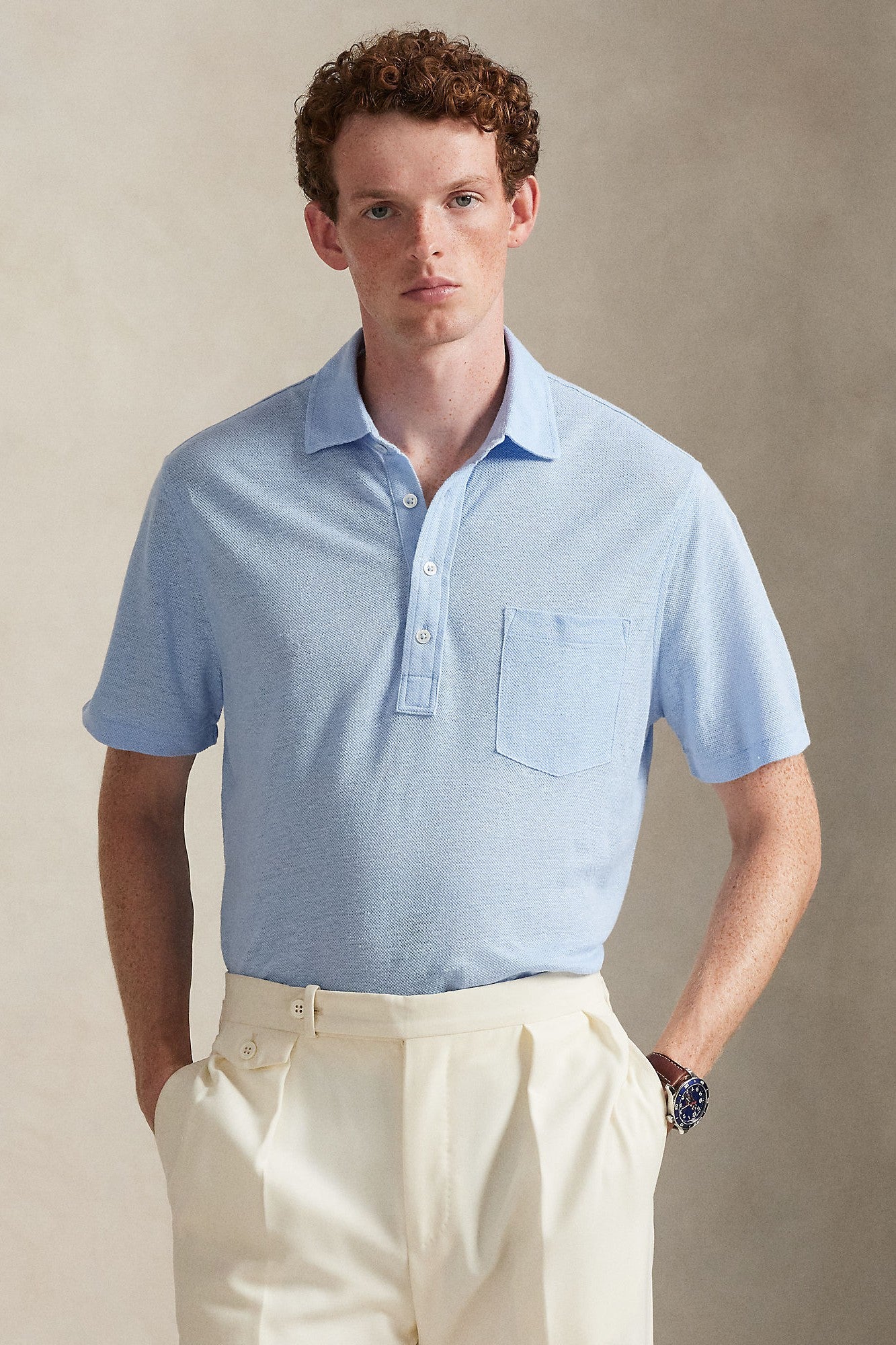 SHORT SLEEVE LINEN PIQUE POLO - Polos - Novaman