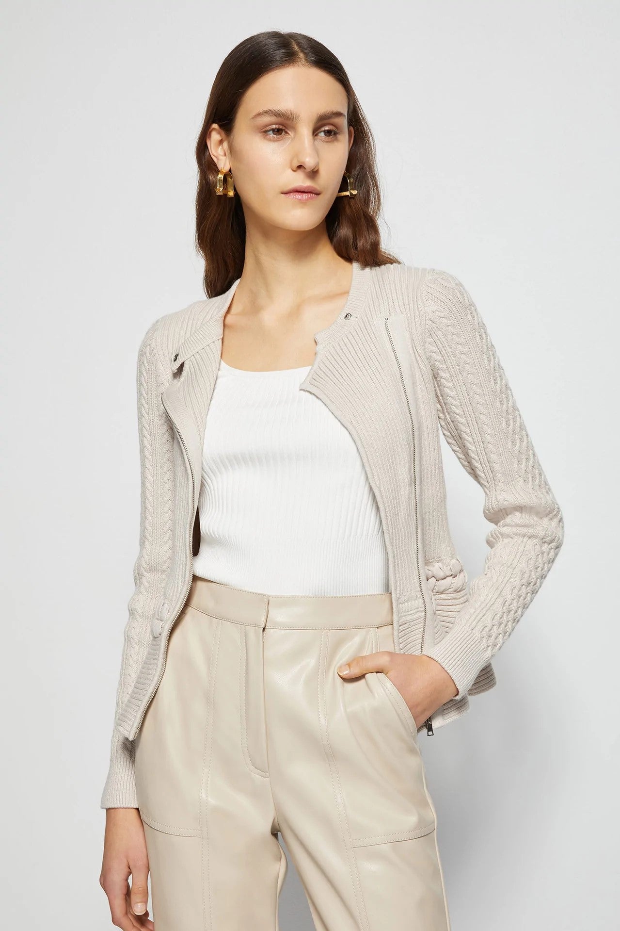 ANDI PEPLUM JACKET in stone-sassanova