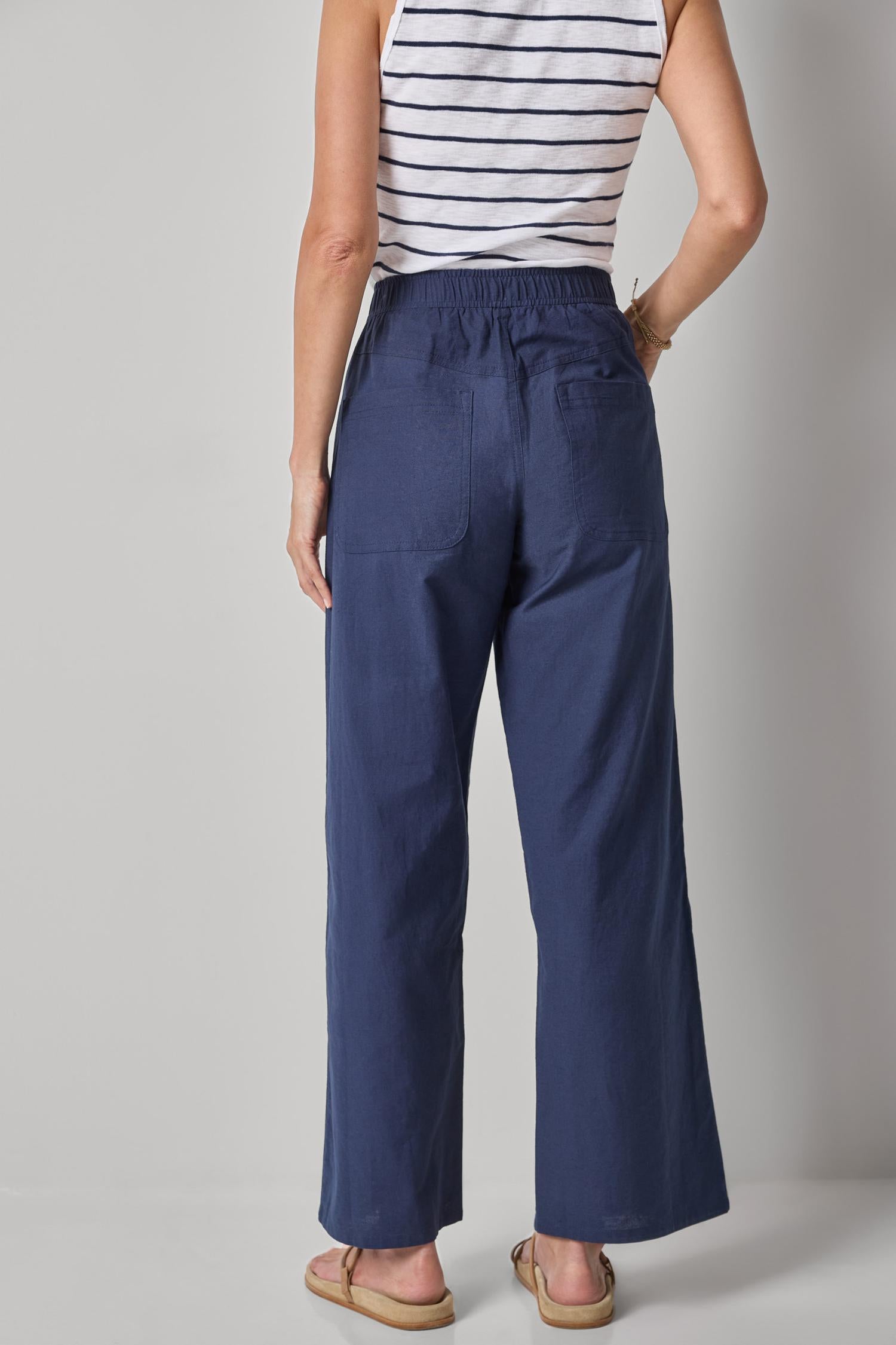 LINEN BLEND STRAIGHT LEG PANT - Pants - Sassanova