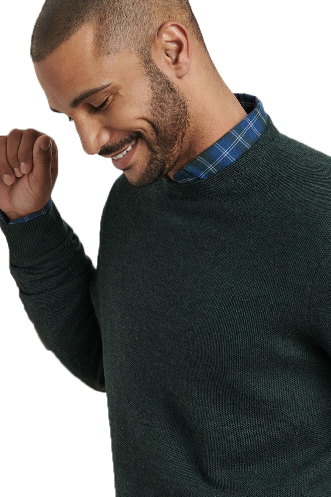 AUTUMN CREST HONEYCOMB CREW sweater in solid dark green -novaman