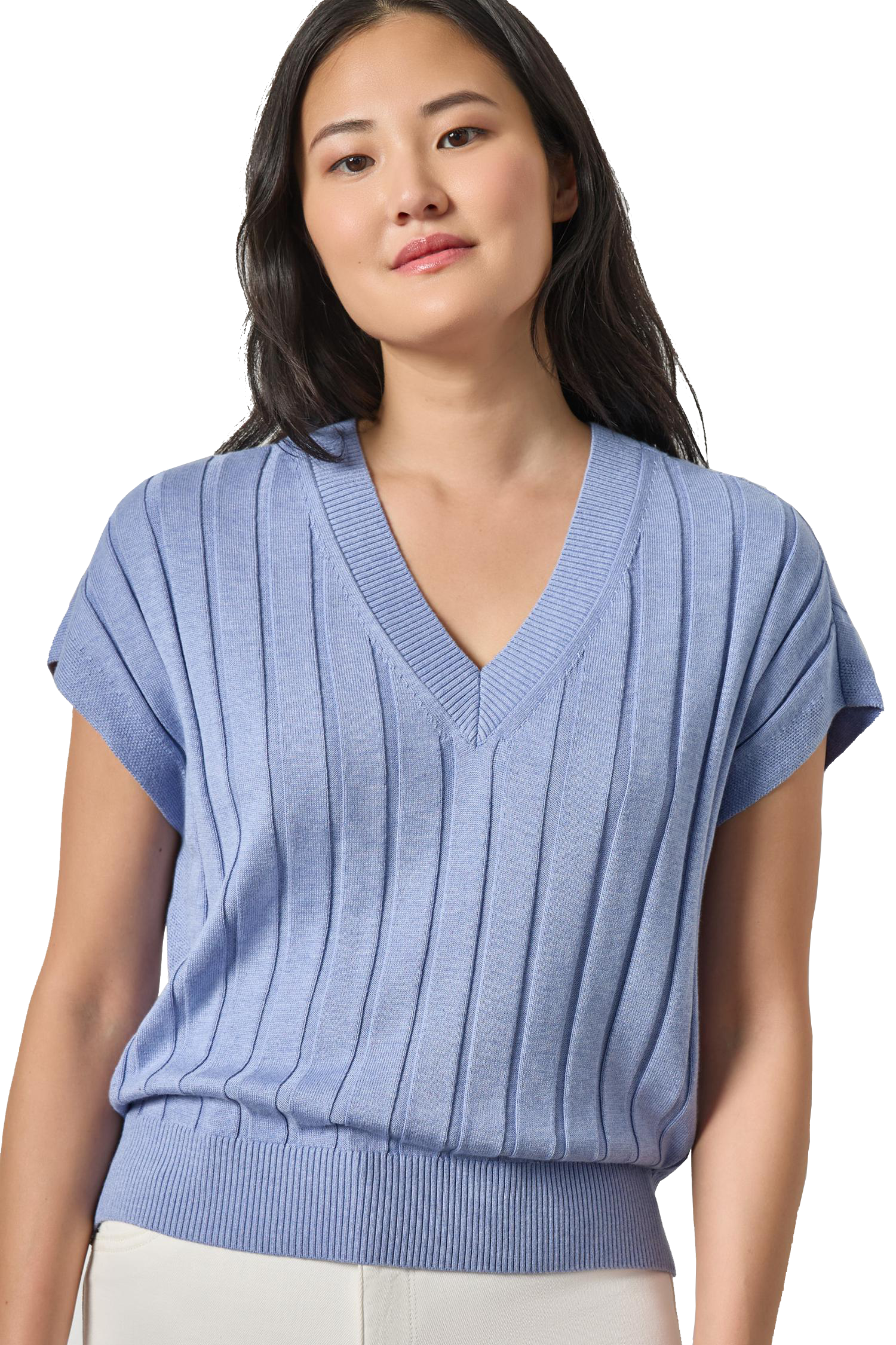 WIDE RIB WEDGE V-NECK SWEATER - Sweaters - Sassanova