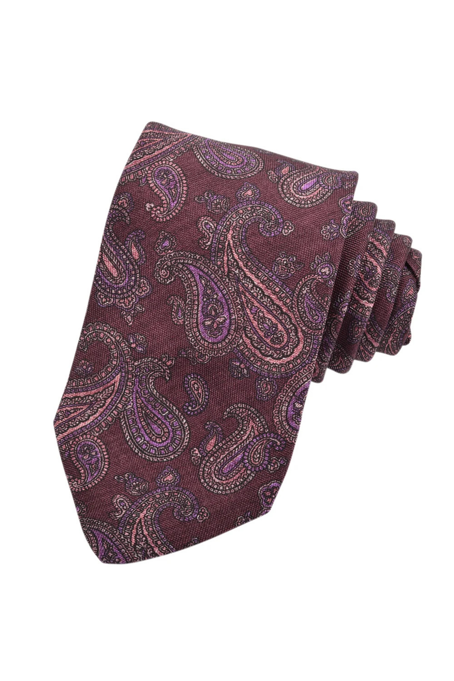 ITALIAN SILK PRINTED MELANGE PAISLEY TIE AUBERGINE OS Sassanova / Novaman