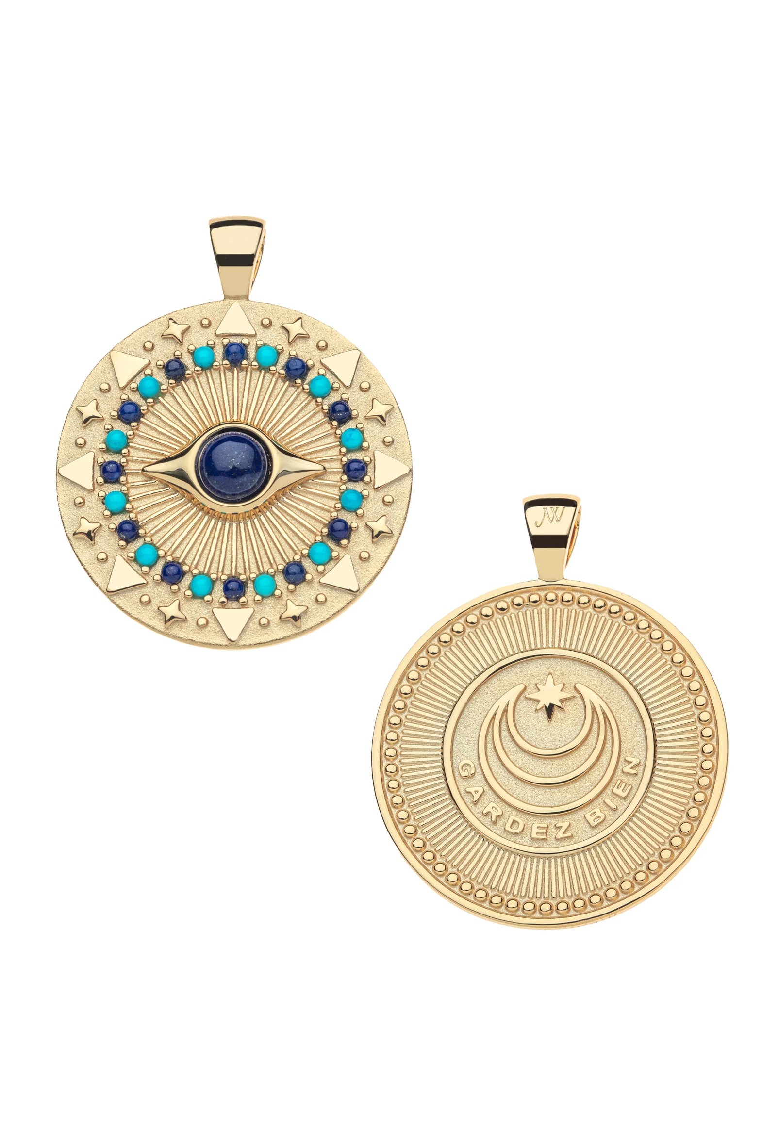 PROTECT GLEAMING EYE PENDANT CELESTIAL BLUE- DRAWN LINK CHAIN - Necklaces - Sassanova