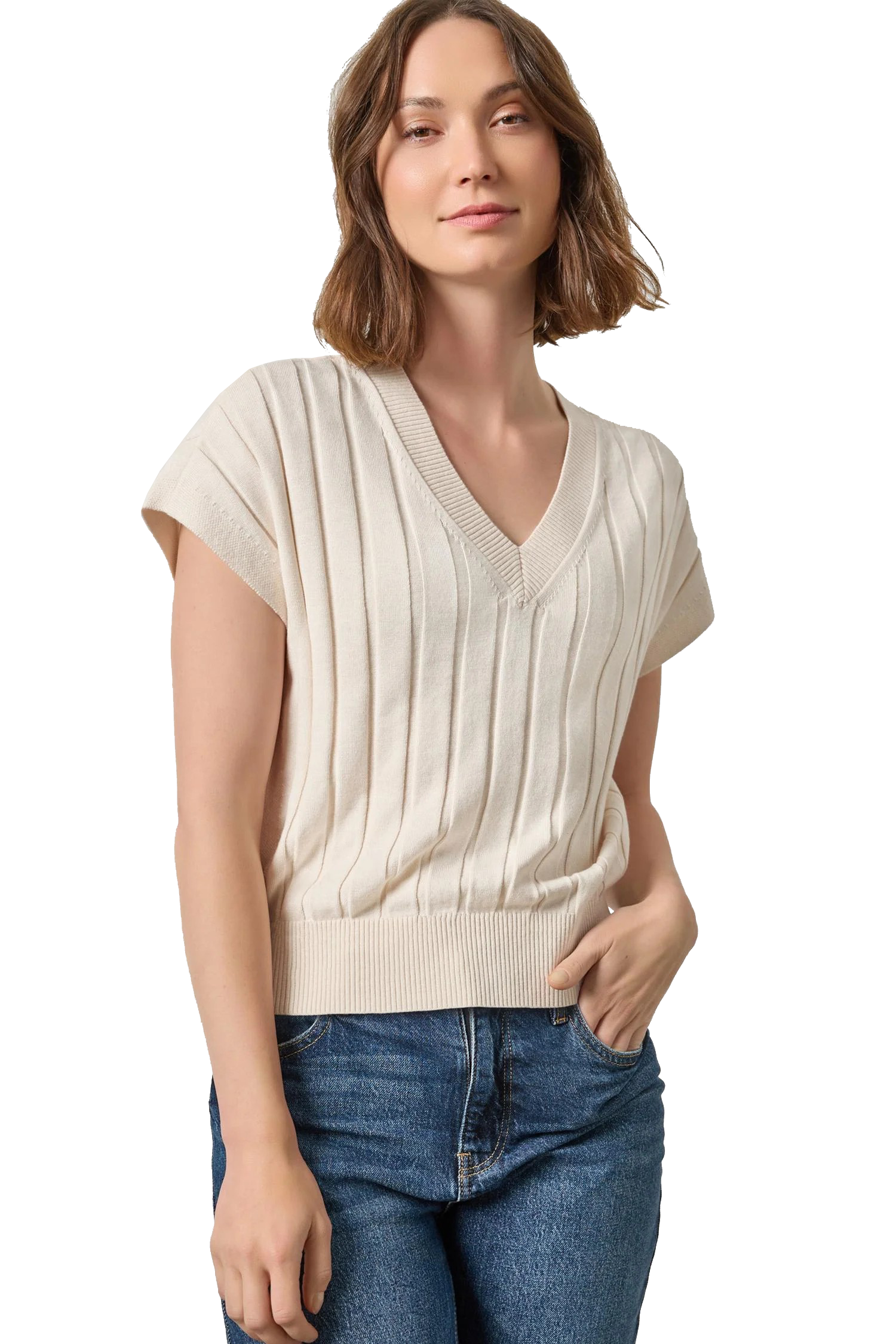 WIDE RIB WEDGE V-NECK SWEATER - Sweaters - Sassanova