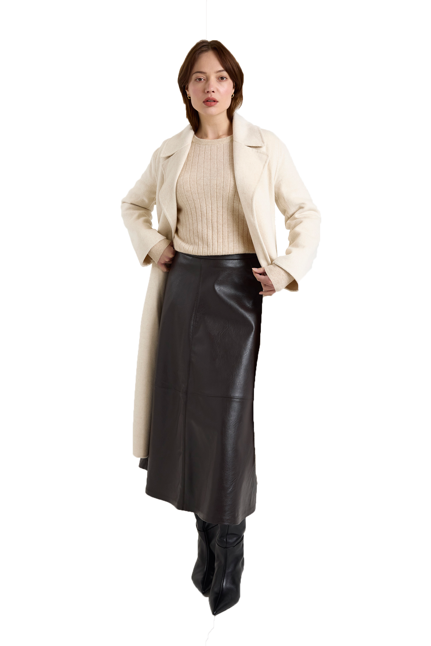 Pixie cashmere crewneck sweater with long sleeves in beige - Sassanova