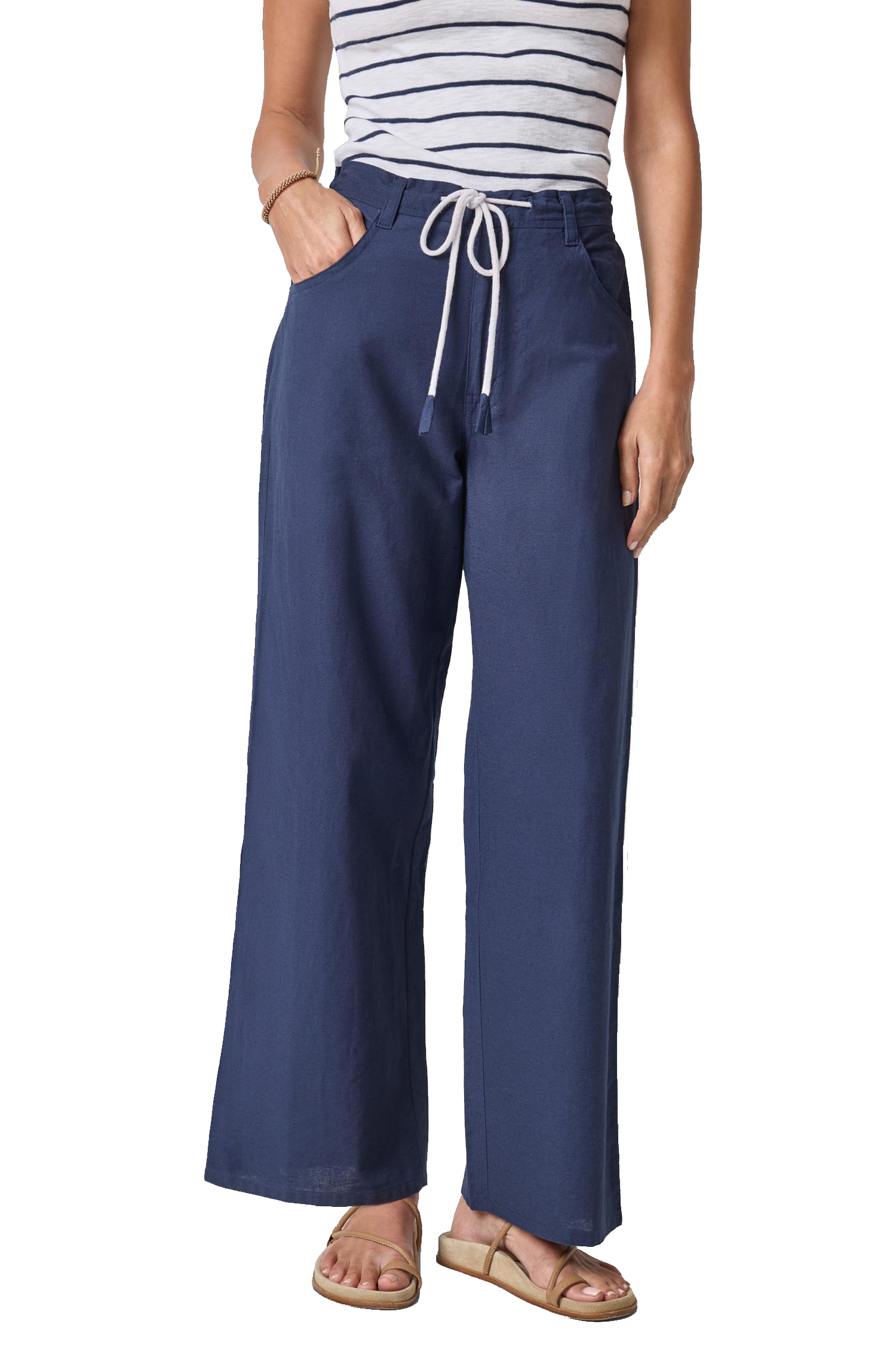 LINEN BLEND STRAIGHT LEG PANT - Pants - Sassanova