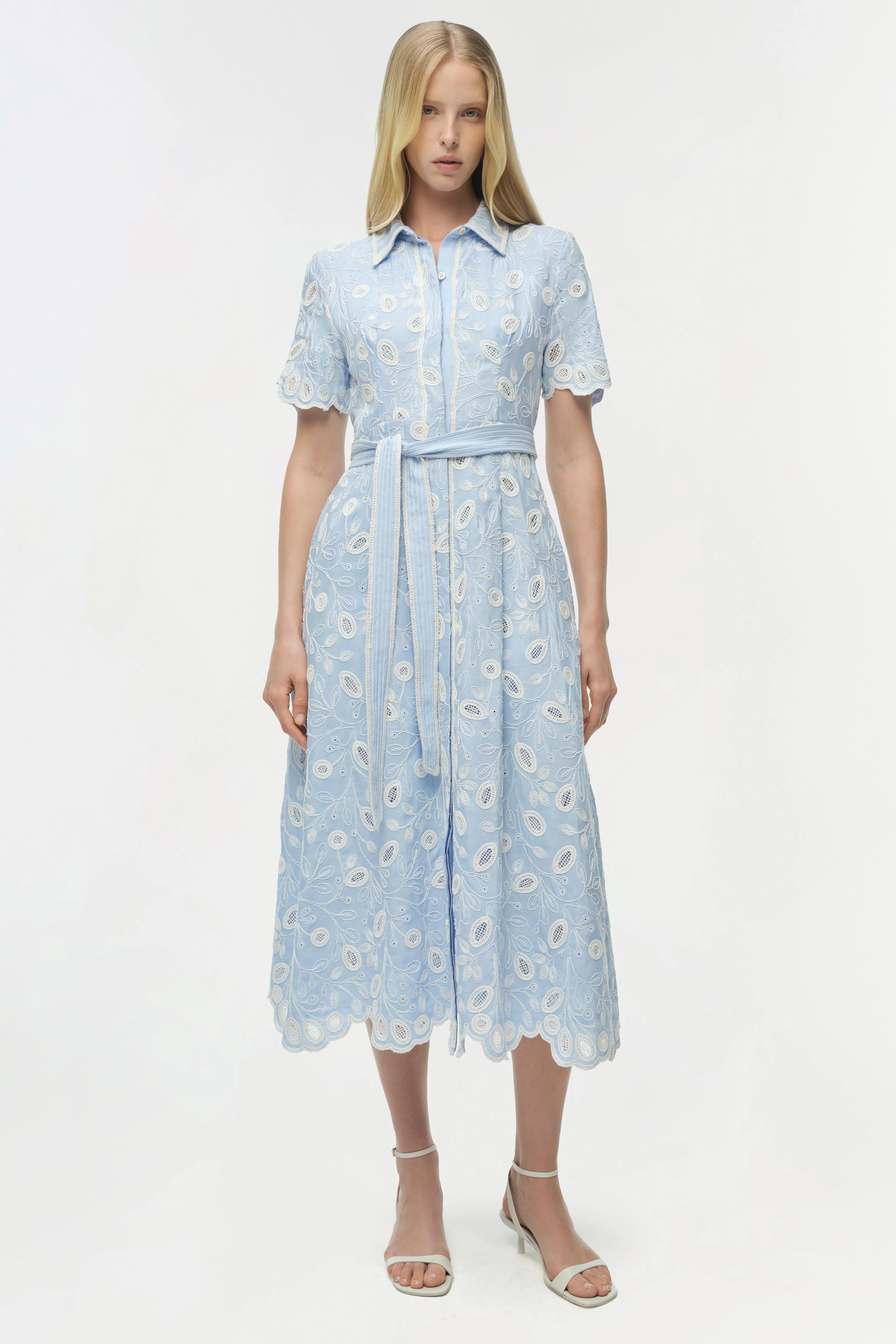 AUDRIA SHORT SLEEVE BELTED MIDI DRESS - Dresses - Sassanova