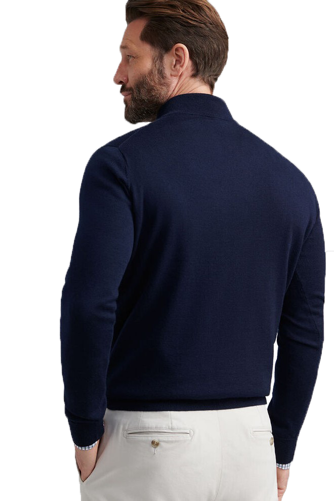 Autumn Crest suede trim sweater with quarter zip neckline in dark navy-novaman