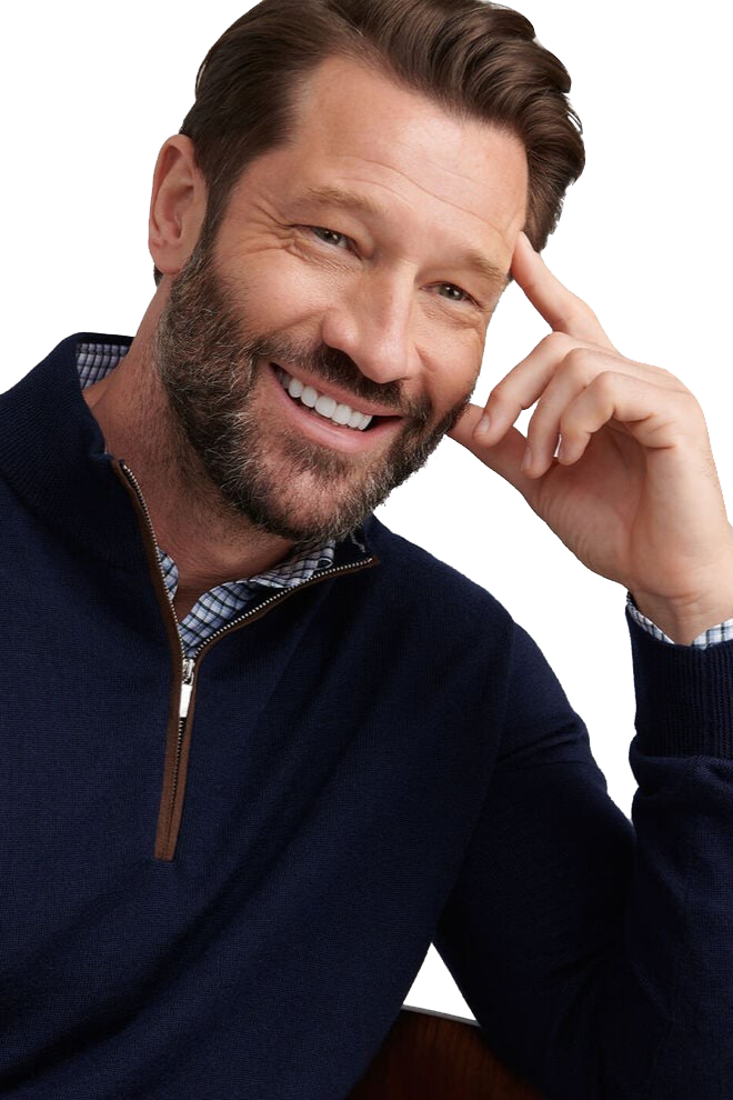 AUTUMN CREST SUEDE TRIM 1/4 ZIP NAVY - Sweaters - Novaman