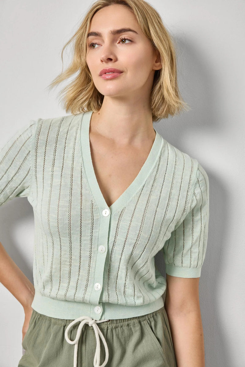 OPEN STITCH V-NECK SHORT SLEEVE CARDIGAN