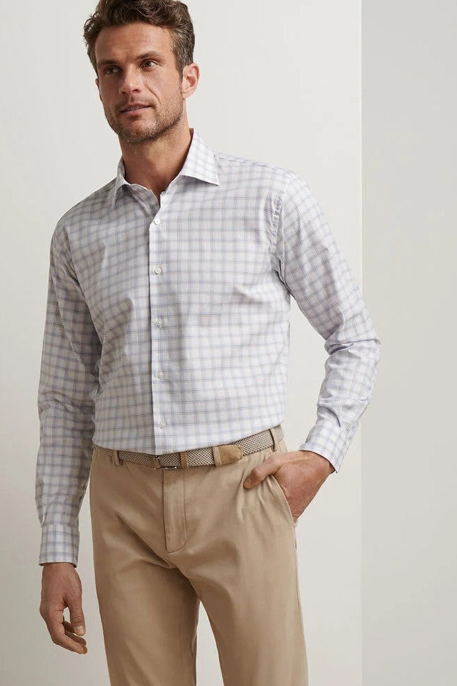 LENOX COTTON SPORT SHIRT with long sleeves, white color base and windowpane pattern-novaman
