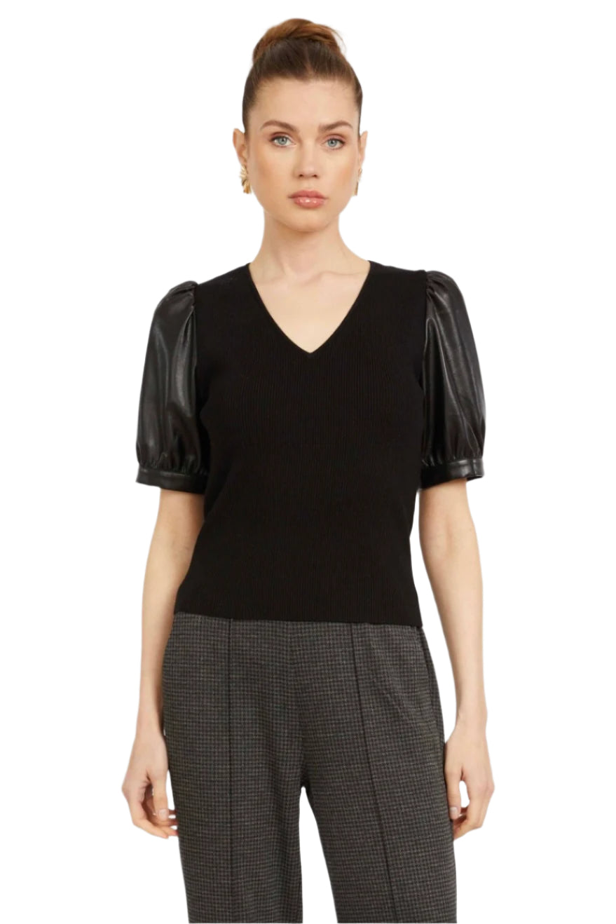 ANDREA TOP W/VEGAN LEATHER SLVS
sassanova