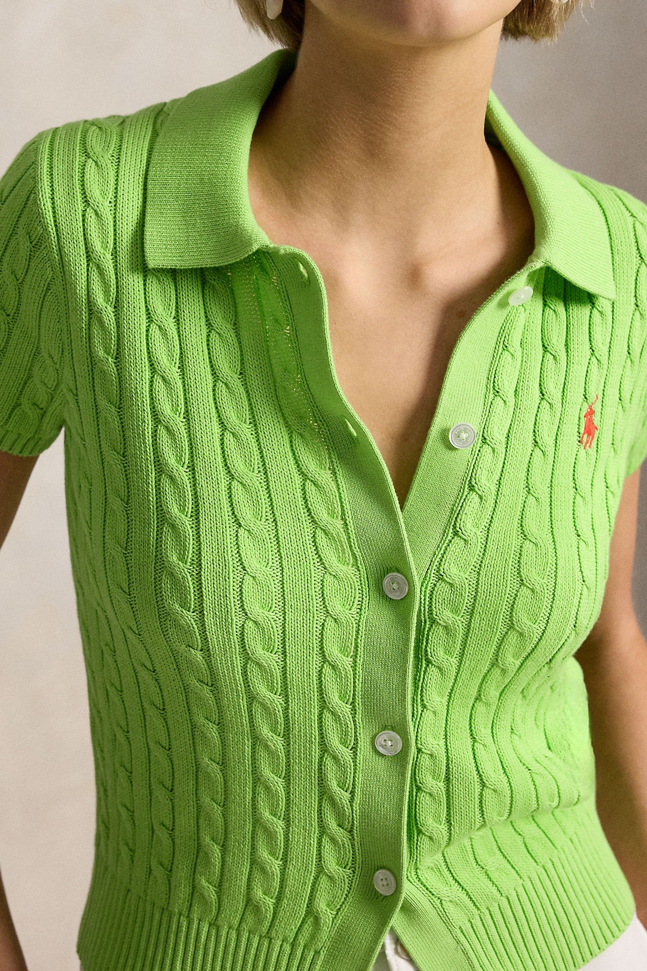 SHORT SLEEVE COLLARED CARDIGAN - Sweaters - Sassanova