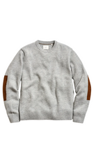 long sleeved grey crewneck sweater with suede elbows-novaman