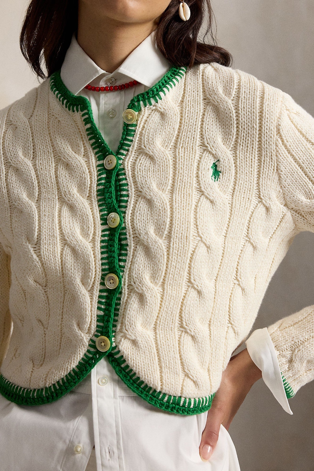 COTTON CREW NECK CARDIGAN - Sweaters - Sassanova