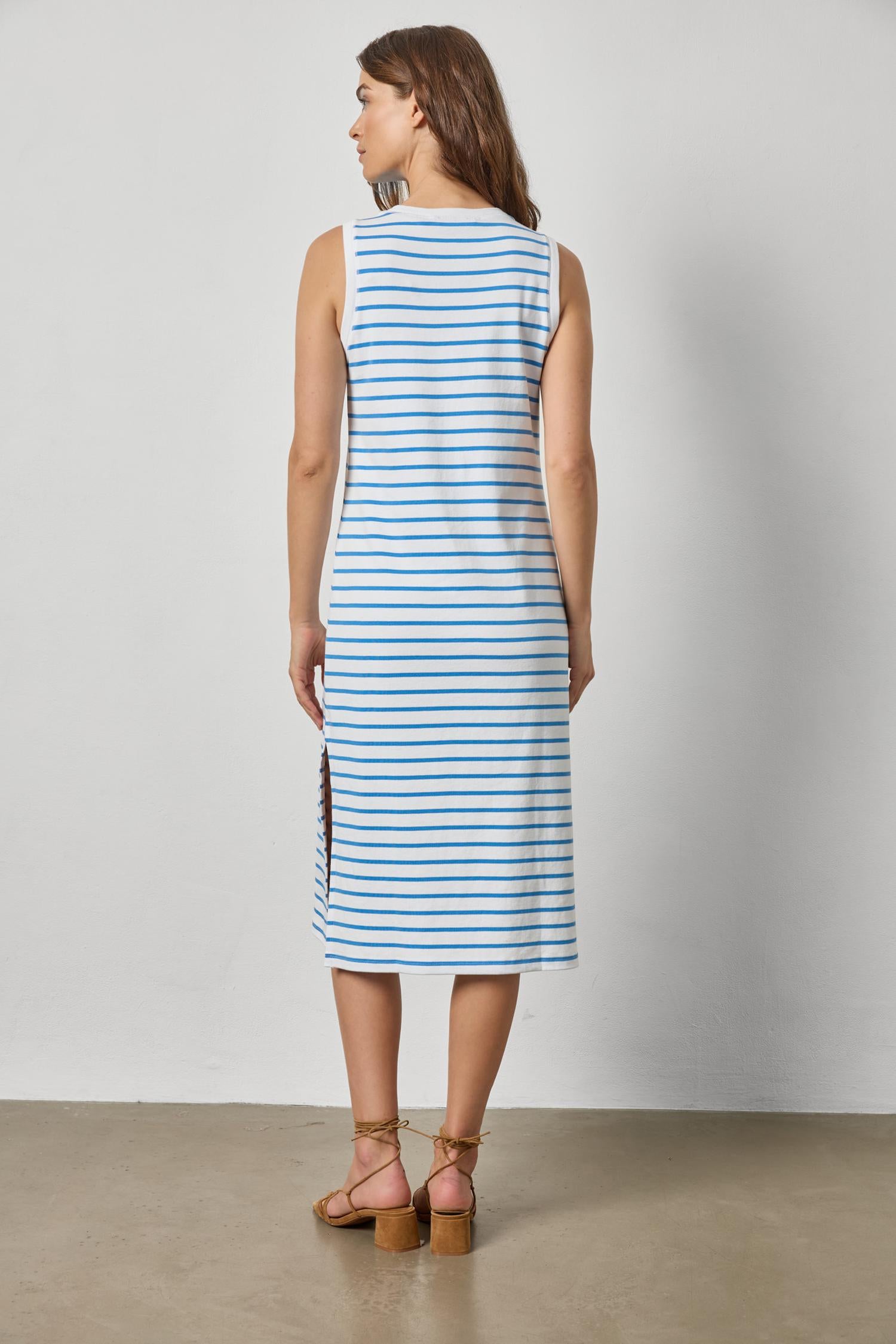 RIB STRIPE SIDE SLIT TANK DRESS - Dresses - Sassanova