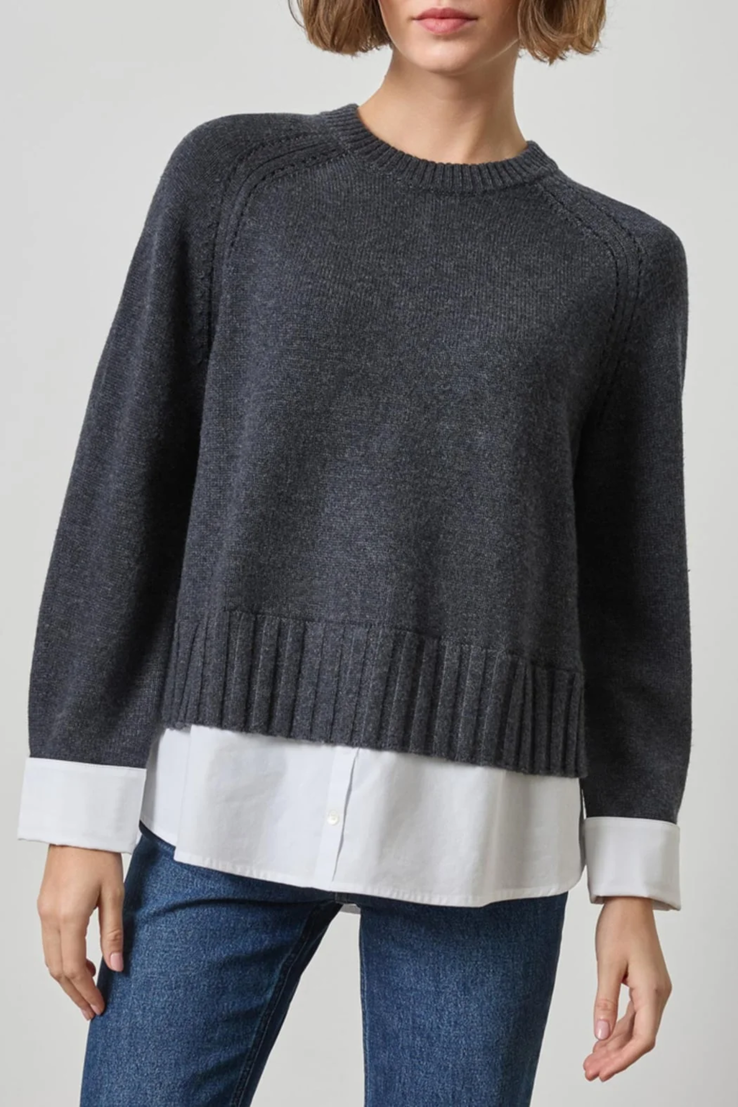 MIXED MEDIA CREWNECK SWEATER Sassanova