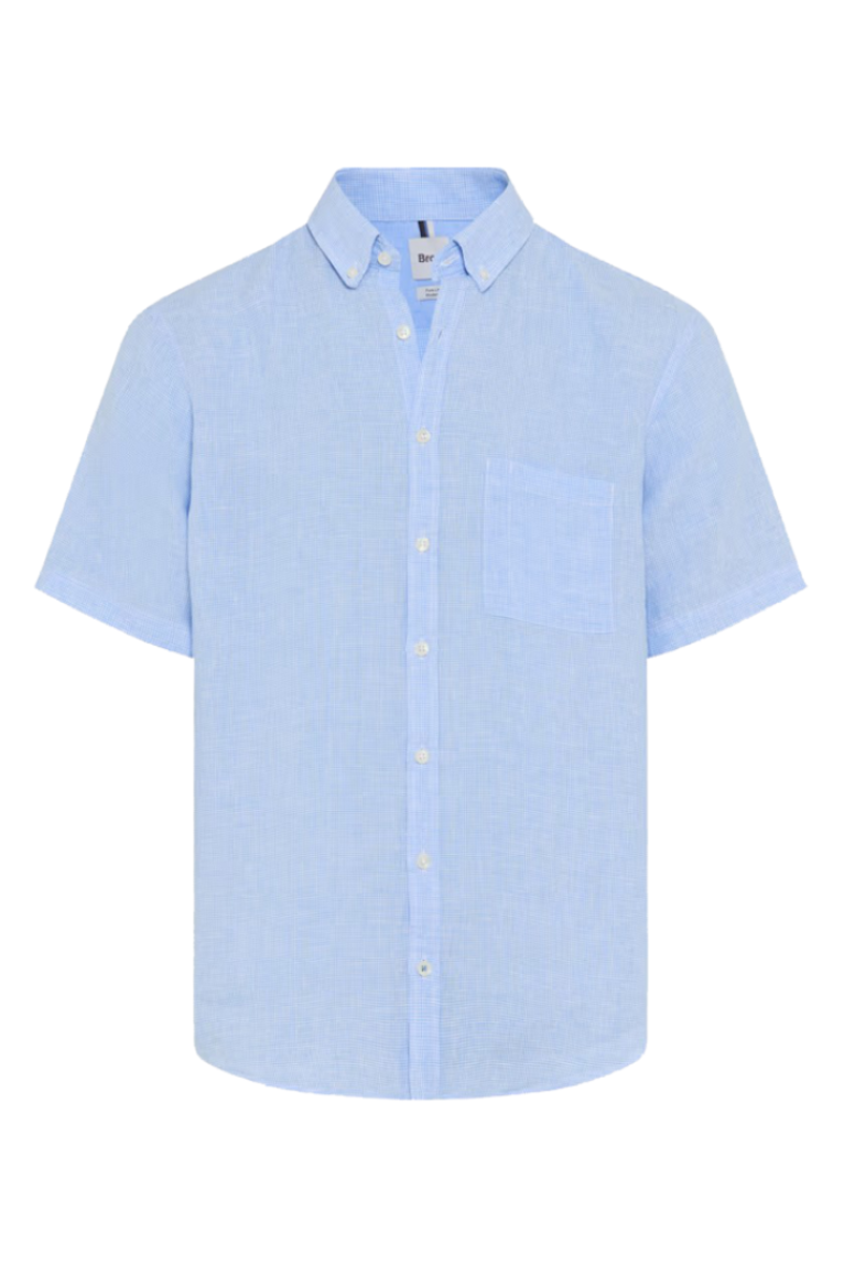 SHORT SLEEVE LINEN HOUNDSTOOTH SPORT SHIRT - Short Sleeved Shirts - Novaman