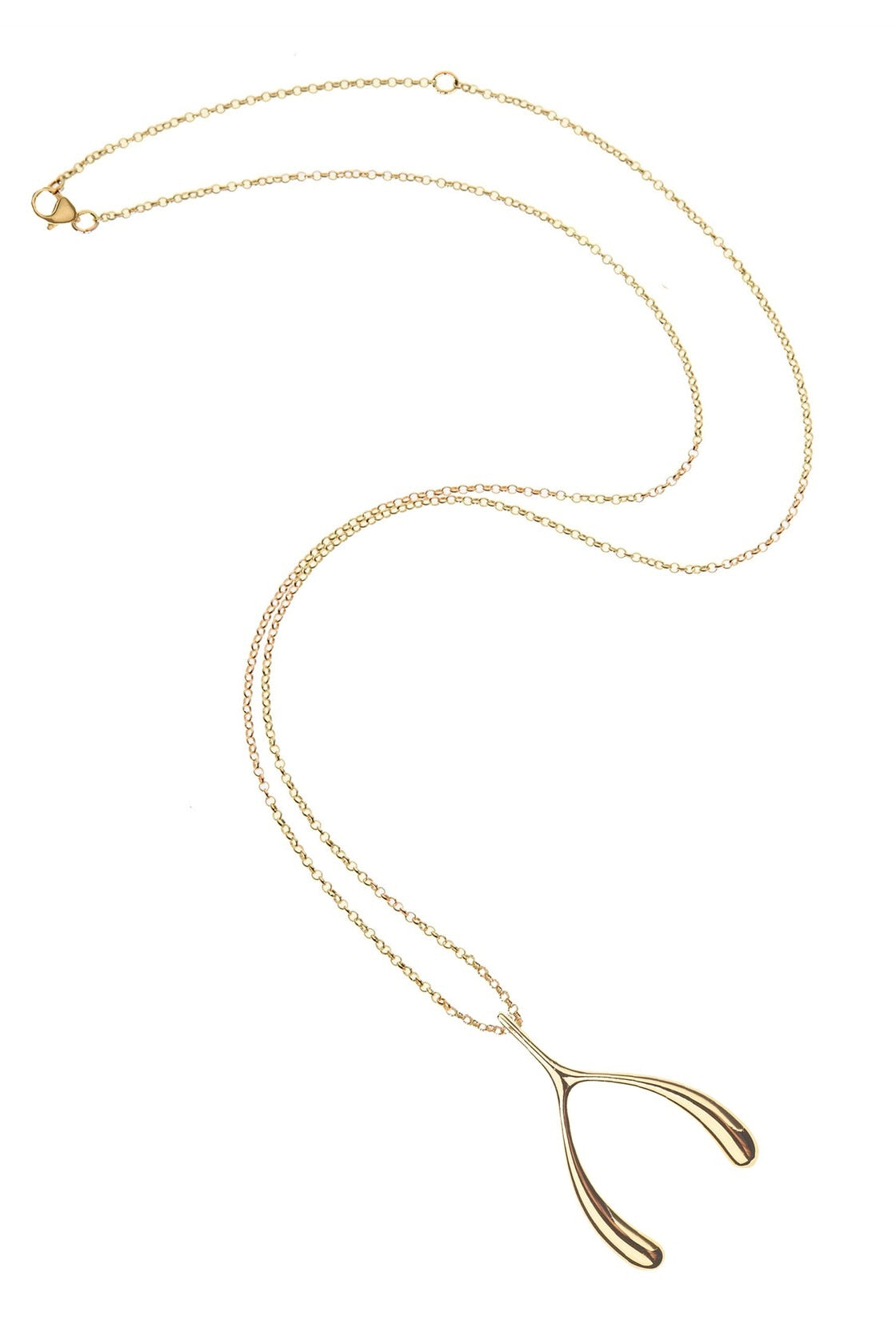 LUCKY GOLD WISHBONE PENDANT- ADJ DELICATE CHAIN - sassanova