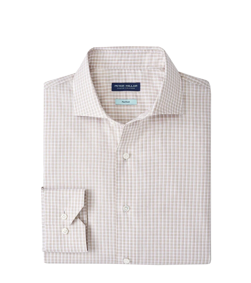 TORINO COTTON SPORT SHIRT with long sleeves and a white and light brown plaid print-novaman