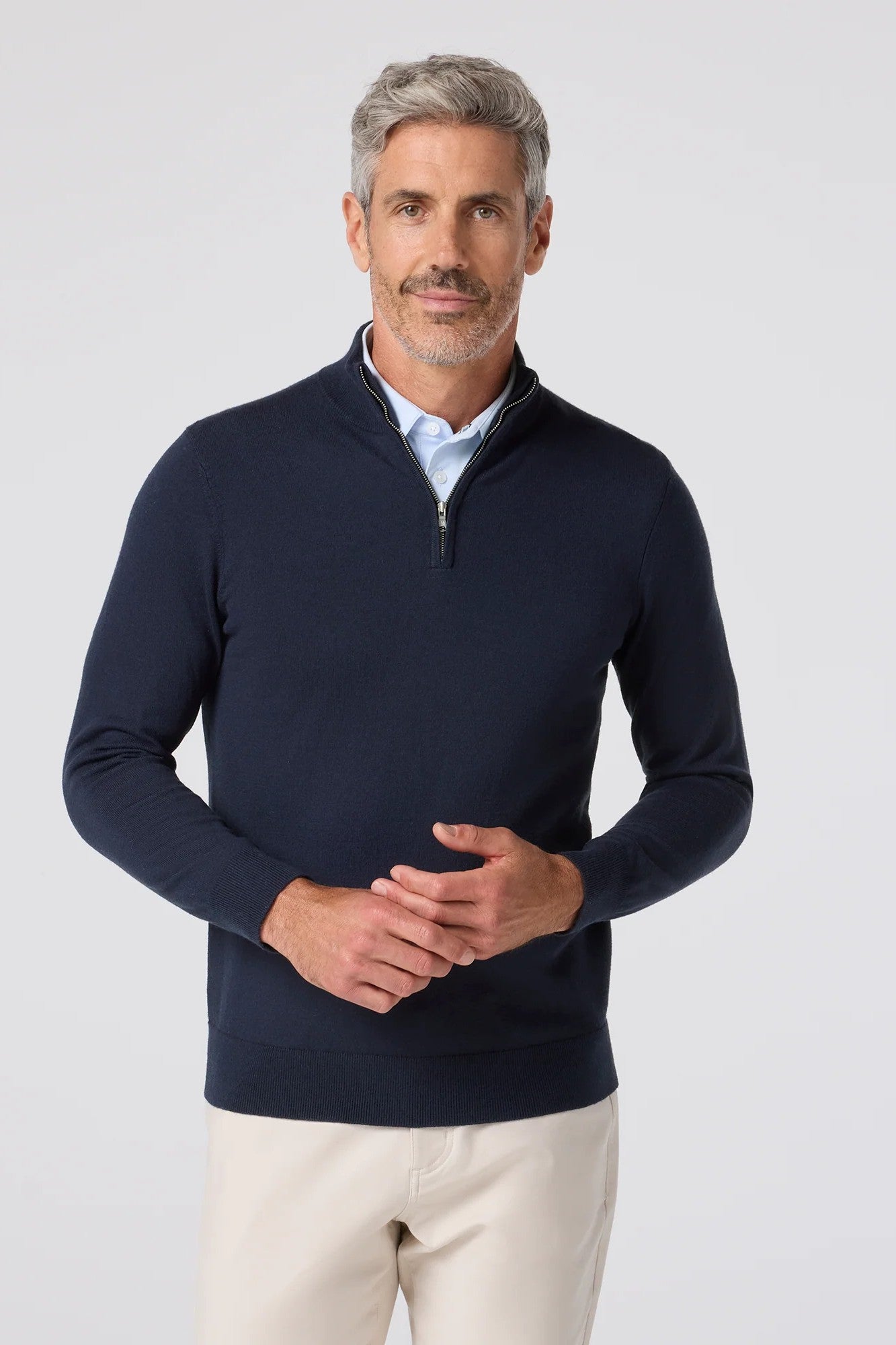 long sleeved navy quarter zip sweater-novaman