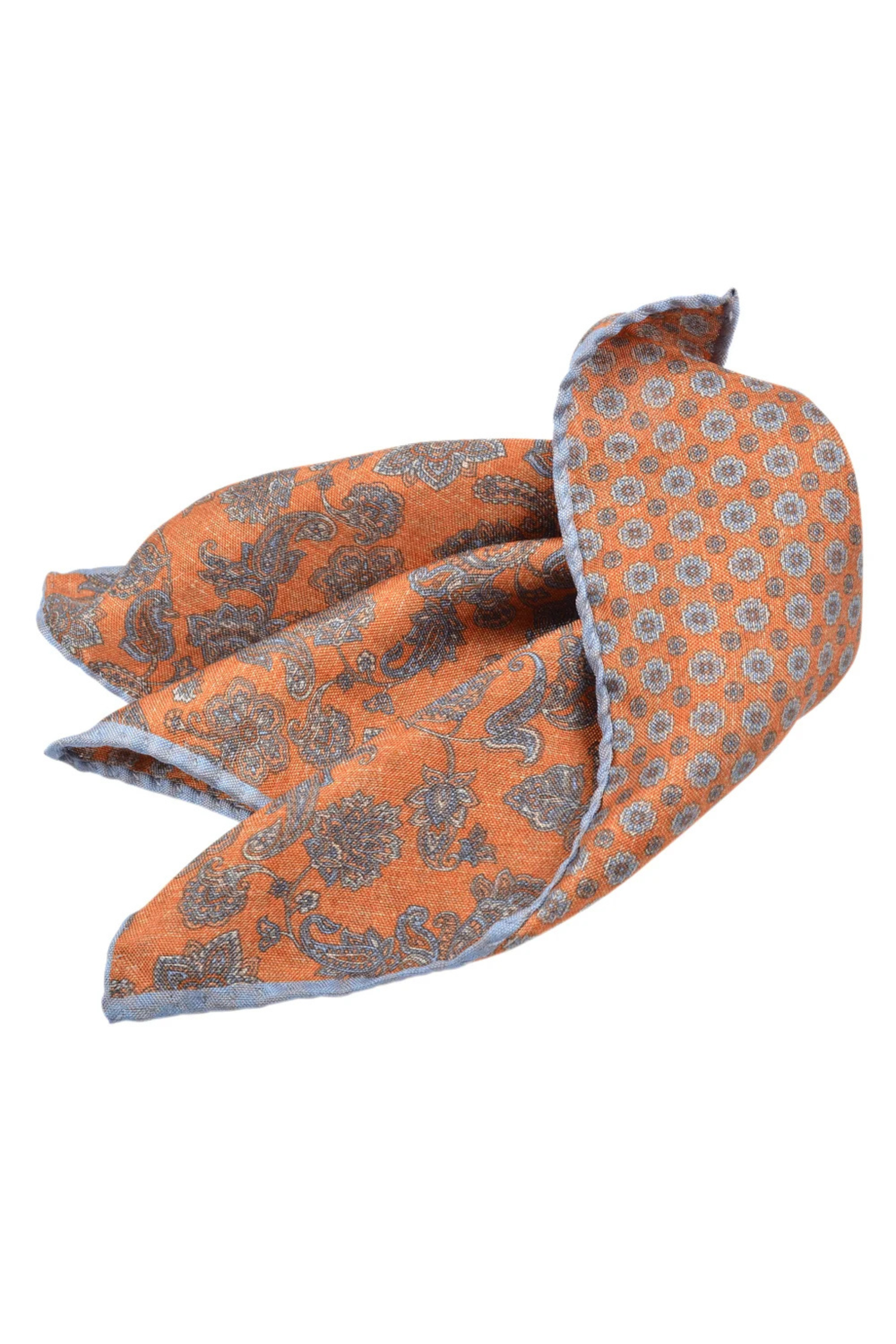 ITALIAN SILK PRINTED POCKET SQUARE COGNAC OS Sassanova / Novaman