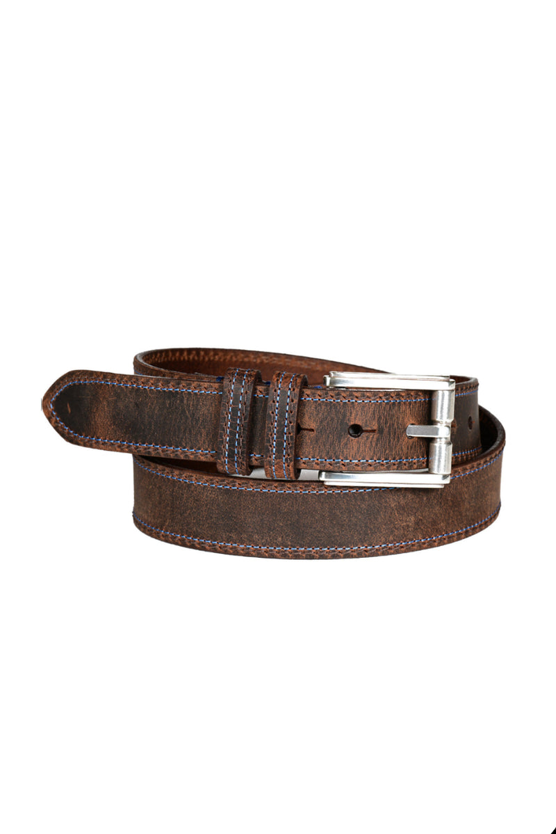 DISTRESSED BELT WITH STITCHING