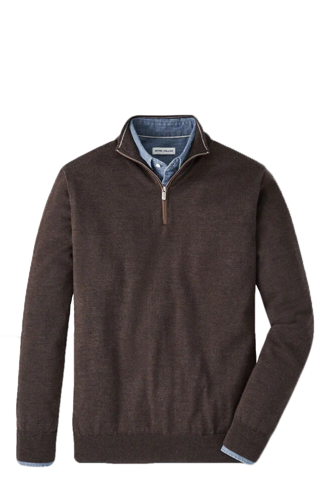 Autumn Crest suede 1/4 zip sweater in solid dark brown-novaman