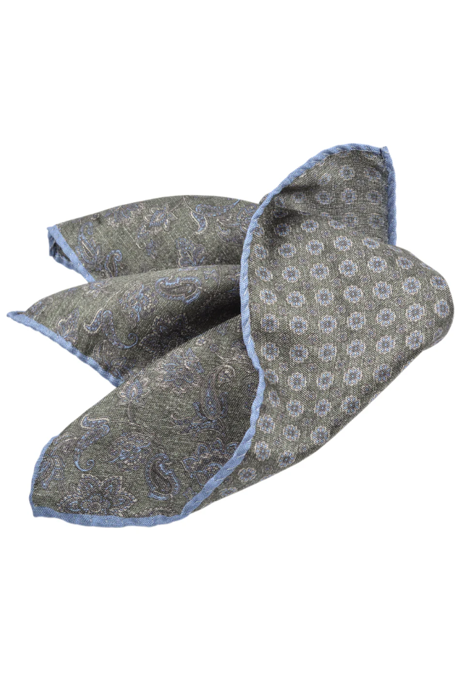 ITALIAN SILK PAISLEY POCKET SQUARE ARMY - Ties & Pocket Sqaures - Novaman