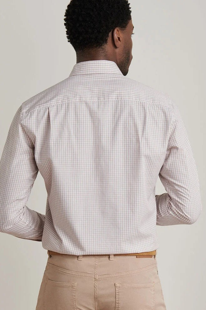 TORINO COTTON SPORT SHIRT with long sleeves and a white and light brown plaid print-novaman
