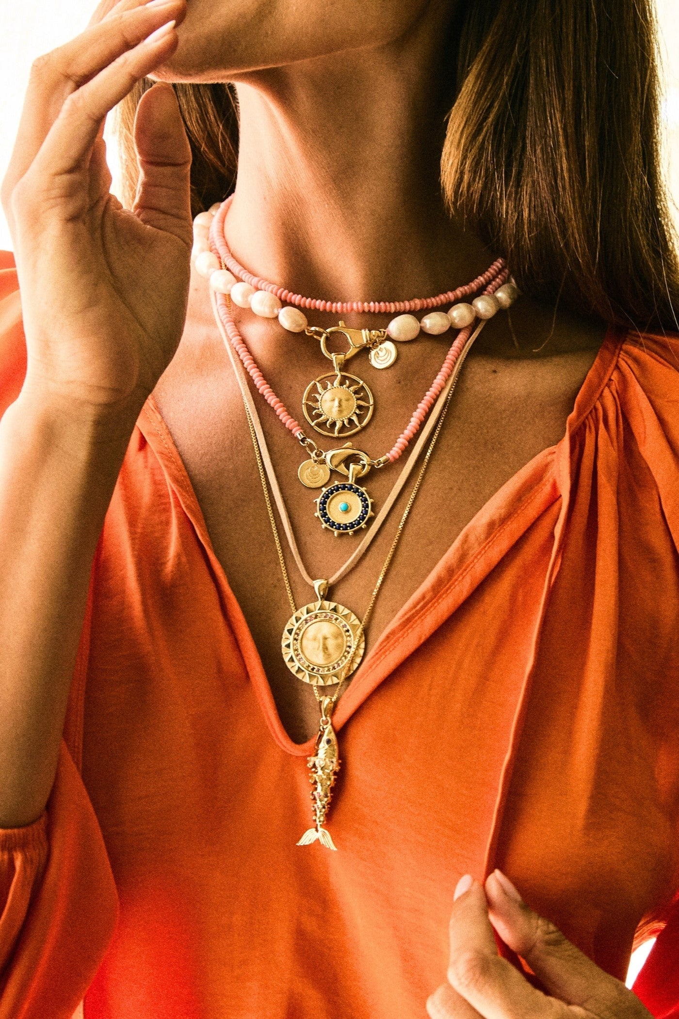 DOUBLE WRAP BEADED NECKLACE- PEACHY CORAL - Necklaces - Sassanova