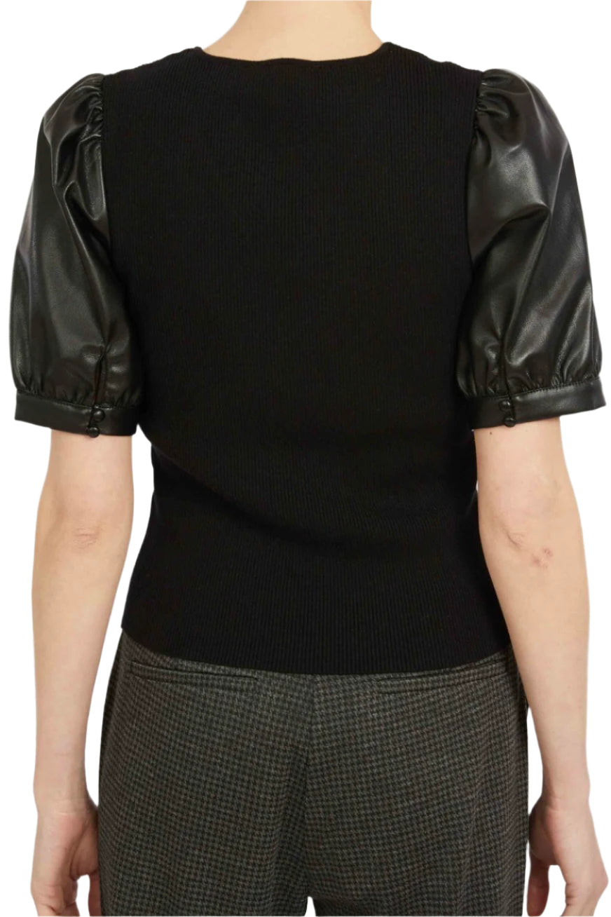 ANDREA TOP W/VEGAN LEATHER SLVS
sassanova