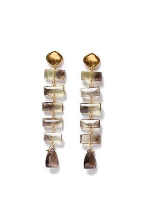 FISHBONE TIERED EARRINGS- SMOKEY QUARTZ